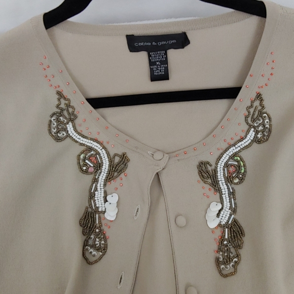 Cable & Gauge Cardigan Tan Sweater Size XL - Picture 6 of 8